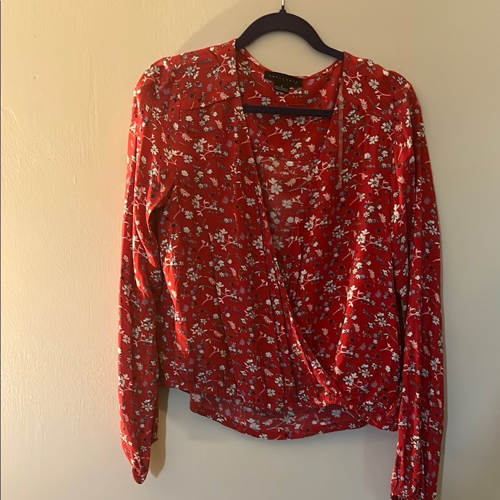 Sanctuary Red Wrap Blouse with Long Sleeves